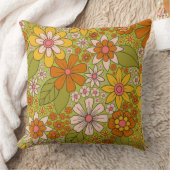 1960s、1970s緑およびオレンジ色のレトロフローラ クッション (ブランケット)