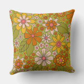 1960s、1970s緑およびオレンジ色のレトロフローラ クッション (裏面)