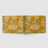 1960s、1970s緑およびオレンジ色のレトロフローラ ゲストブック (全面)