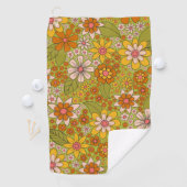 1960s、1970s緑およびオレンジ色のレトロフローラ ゴルフタオル (インサイチュ)