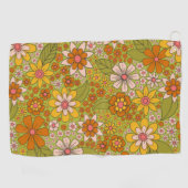 1960s、1970s緑およびオレンジ色のレトロフローラ ゴルフタオル (横)