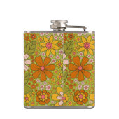 1960s、1970s緑およびオレンジ色のレトロフローラ フラスク (裏面)