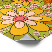 1960s、1970s緑およびオレンジ色のレトロフローラ ポスター (角)