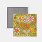 1960s、1970s緑およびオレンジ色のレトロフローラ マグネット (正面/裏面)