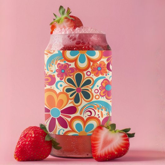 1960s 1970s Groovy Colorful Flower Power  ガラス缶