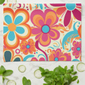 1960s 1970s Groovy Colorful Flower Power キッチンタオル (折り畳み)