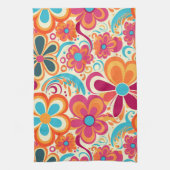 1960s 1970s Groovy Colorful Flower Power キッチンタオル (縦)