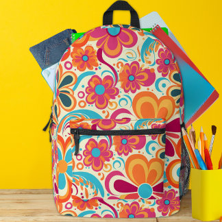 1960s 1970s Groovy Colorful Flower Power  プリントバックパック