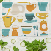 1960's Mid Century Modern teal, orange, yellow キッチンタオル (折り畳み)