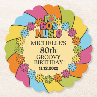 1960s Music Party 80th Groovy Retro Birthday Theme ペーパーコースター