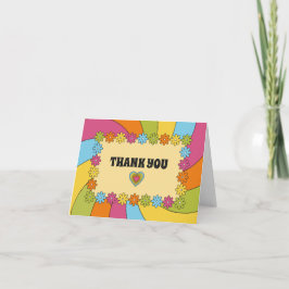 1960s Themed Flowers, Waves and Hearts サンキューカード