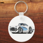 1961コルベット白青の車 キーホルダー (正面)