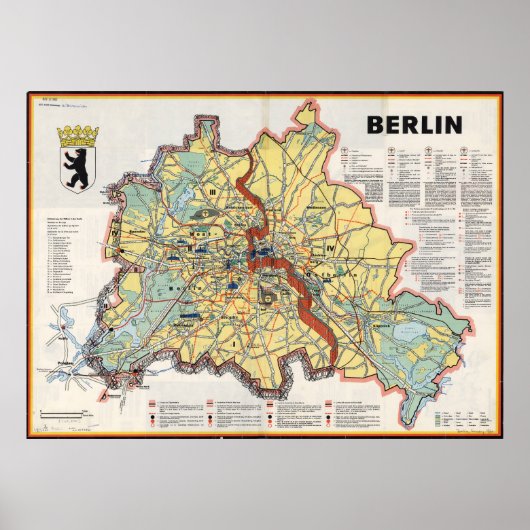 1961年ベルリンの古地図 冷戦時代のプリント ポスター (正面)