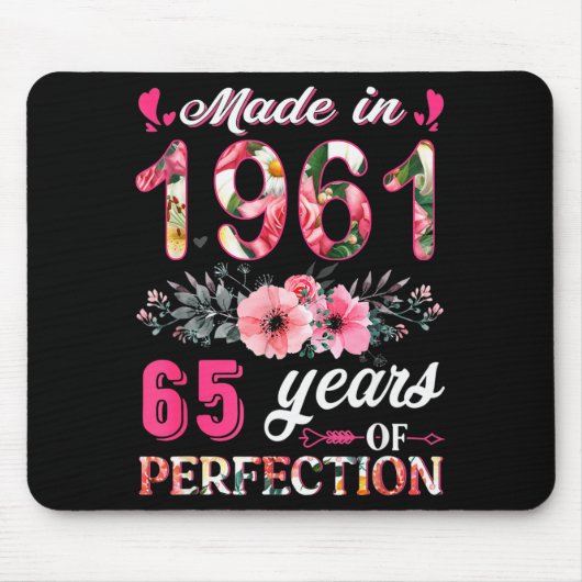 1961年生まれ 花柄 65歳の誕生日 マウスパッド (正面)