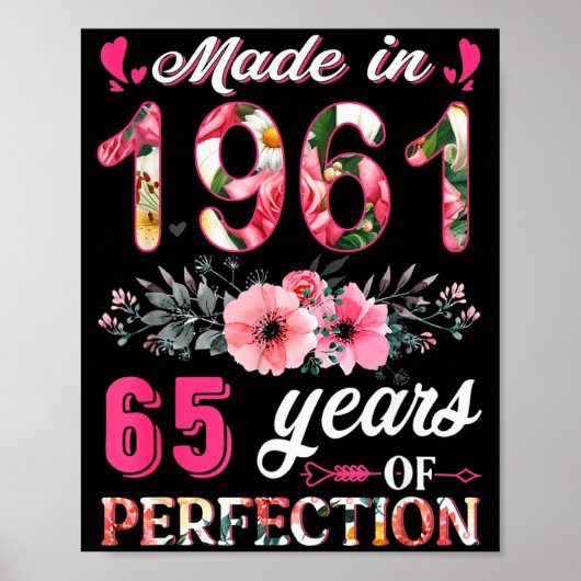 1961年生まれ 65歳の誕生日 お花 フラワー 65歳 女性 ポスター (正面)