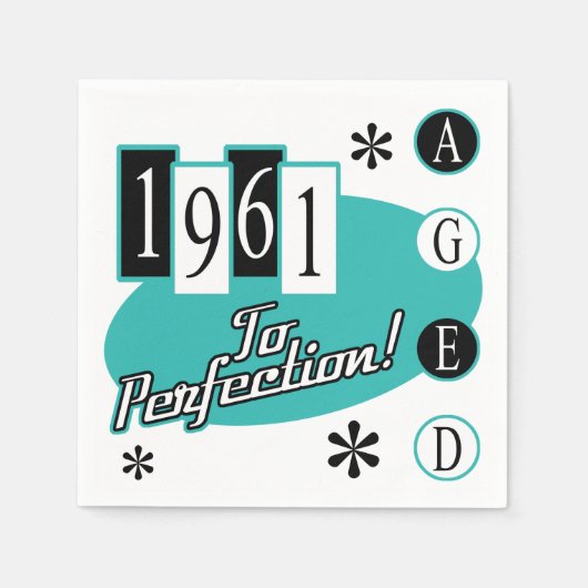 1961年60誕生日中世紀モダン スタンダードカクテルナプキン (正面)