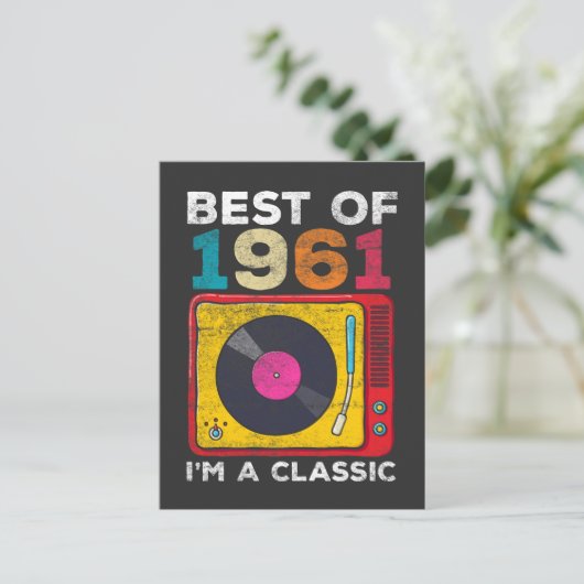 1961生まれ ヴィンテージ 60歳の誕生日 ビニール クラシック ミュージック ポストカード (スタンド正面)