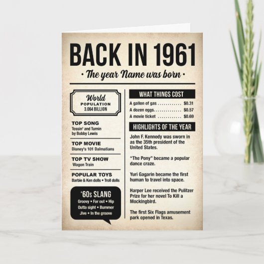 1961 Back in the Day, 65th Birthday Card カード (正面)