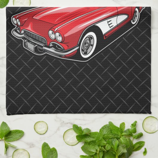 1961 C1赤パーソナライズされたスポーツカークラシックガレージ キッチンタオル (折り畳み)