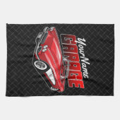 1961 C1赤パーソナライズされたスポーツカークラシックガレージ キッチンタオル (横)