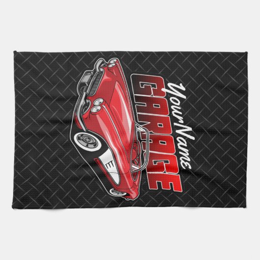 1961 C1赤パーソナライズされたスポーツカークラシックガレージ キッチンタオル (横)