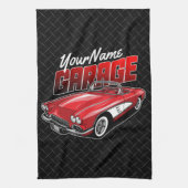 1961 C1赤パーソナライズされたスポーツカークラシックガレージ キッチンタオル (縦)