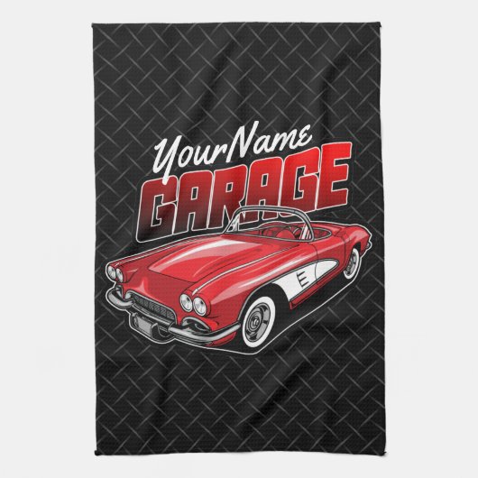 1961 C1赤パーソナライズされたスポーツカークラシックガレージ キッチンタオル (縦)