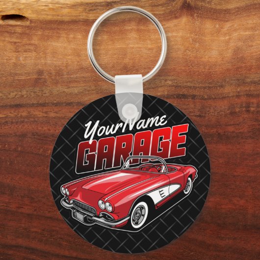 1961 C1赤パーソナライズされたスポーツカークラシックガレージ キーホルダー (正面)