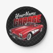 1961 C1赤パーソナライズされたスポーツカークラシックガレージ ペーパープレート (正面)
