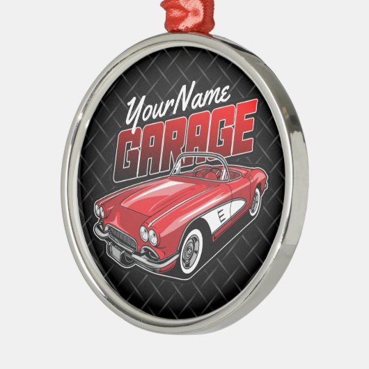 1961 C1赤パーソナライズされたスポーツカークラシックガレージ メタルオーナメント (左)
