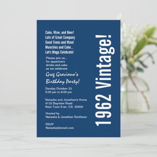 1962モダンヴィンテージ誕生日青白赤 招待状 (スタンド正面)