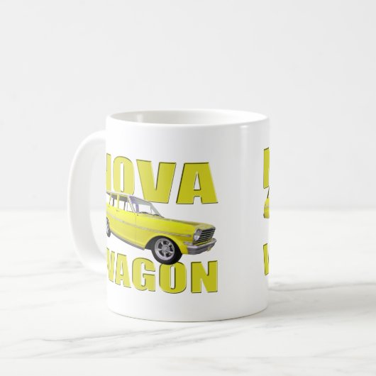 1963年の新星chevy IIワゴン黄色 コーヒーマグカップ (正面左)