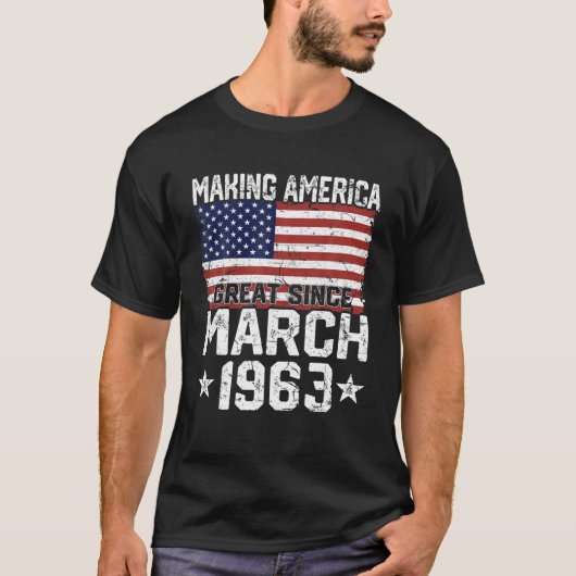 1963年3月アメリカ国旗58番目の誕生日ギフト58アイ Tシャツ (正面)