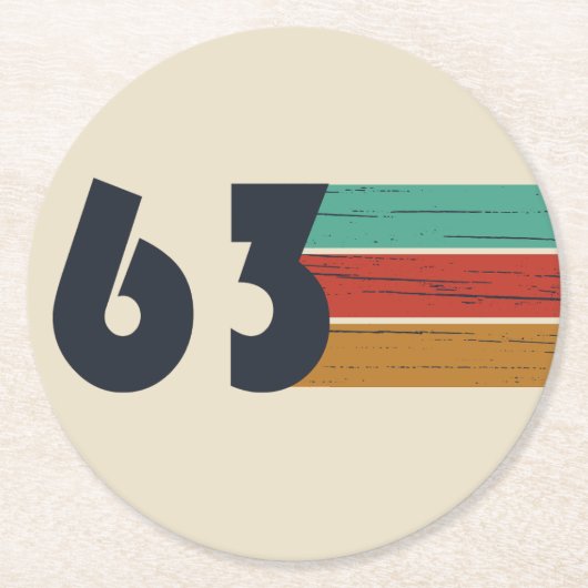 1963生まれ年のヴィンテージ誕生日ギフト ラウンドペーパーコースター (正面)