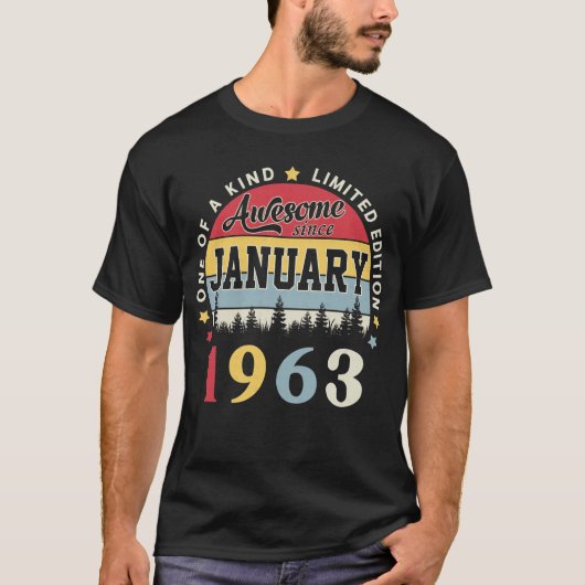 1963素晴らし年1月以来ヴィンテージレトロ誕生日 Tシャツ (正面)