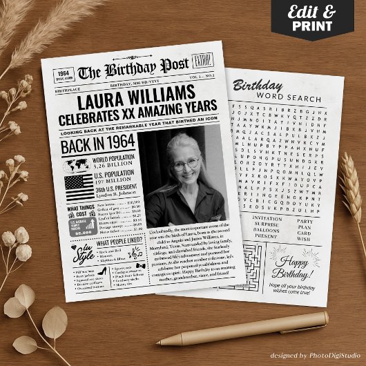 1964カスタム年新聞紙誕生日カードのトレンド シーズンカード