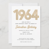 1964ホワイトブラックフェイク金ゴールド誕生日招待状 招待状 (正面)