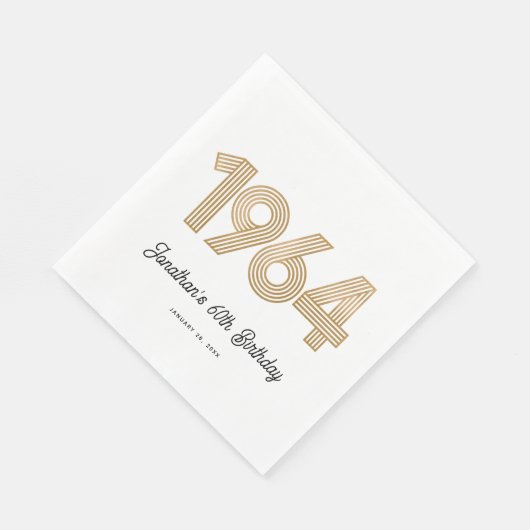 1964ホワイトブラックフェイク金ゴールド60誕生日 スタンダードランチョンナプキン (角)