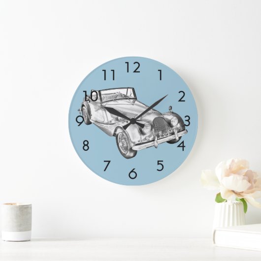 1964モーガンプラス4スポーツカーイラストレーション ラージ壁時計 (ホーム)