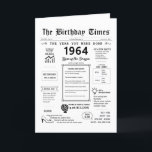 1964年あなたが生まれ誕生日カード サンキューカード<br><div class="desc">「ハッピーバースデー」を超える誕生日カードが欲しい1964年の誕生日カードはタイムカプセル！マイルストーン（最初のATM）から驚くべき発明生まれ(コンピュータ専攻のーマウス)まで、その年に関する魅力的な事実が詰め込まれている。1964年の日常生活の詳細で深く飛び込むトレンド（ミニスカート）人気がある、時間のスラング（グルービー！）、パンの一塊のコストまで。時間の中に戻ユニークる旅で、すべて思い出に包まれた残る誕生日の挨拶。誕生日カードの中：私たちは時間に旅を取る、そう甘い、戻る時間に旅行し、思い出を持っては、最後に思い出でいっぱいの保年、世界のイベントから過ぎた傾向まで。ハッピーバースデー!</div>