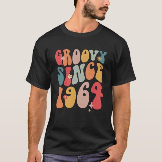 1964年から可愛いカラフルGroovy花スタイル58t Tシャツ (正面)