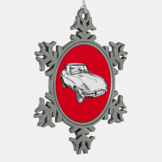 1964年のジャガーXKEの旧式なスポーツ・カーのイラストレーション スノーフレークピューターオーナメント (左)