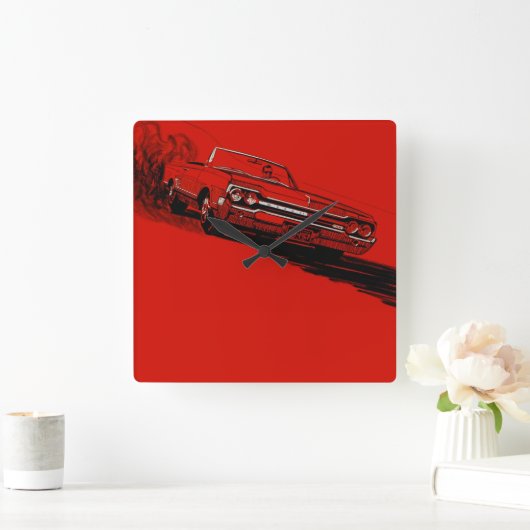 1964年のOldsmobile 442のヴィンテージポスター再生 スクエア壁時計 (ホーム)