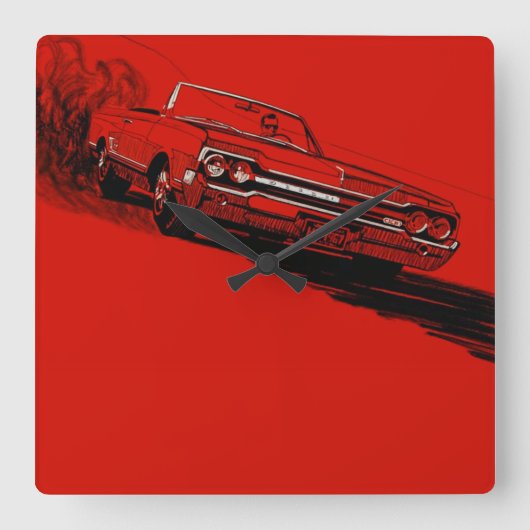 1964年のOldsmobile 442のヴィンテージポスター再生 スクエア壁時計 (正面)