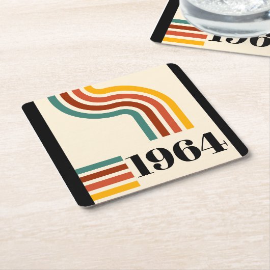 1964年レトロストライプヴィンテージポスター スクエアペーパーコースター (アングル)