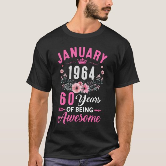 1964年以来60歳1月60日誕生日Wome Tシャツ (正面)