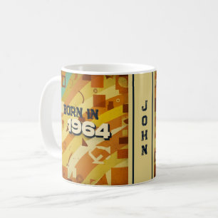 1964年生まれ 名前入りマグカップ - 60年代レトロ幾何学デザイン コーヒーマグカップ