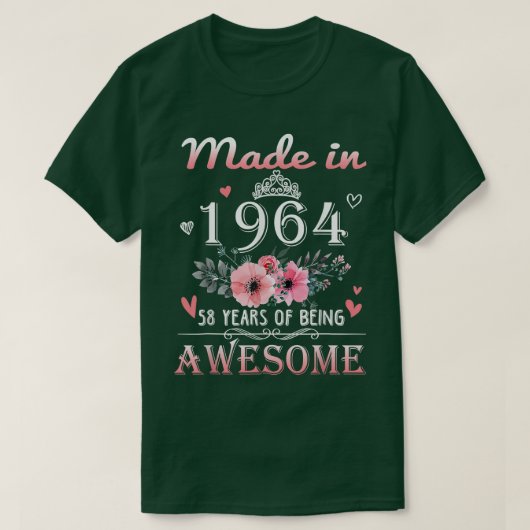1964年、58歳、58歳のフローラ贈呈誕生日 Tシャツ (デザイン正面)