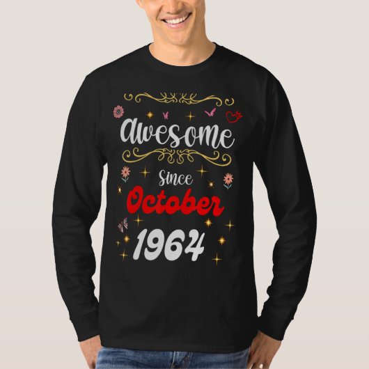 1964素晴らし年10月以来誕生日花とお尻 Tシャツ (正面)