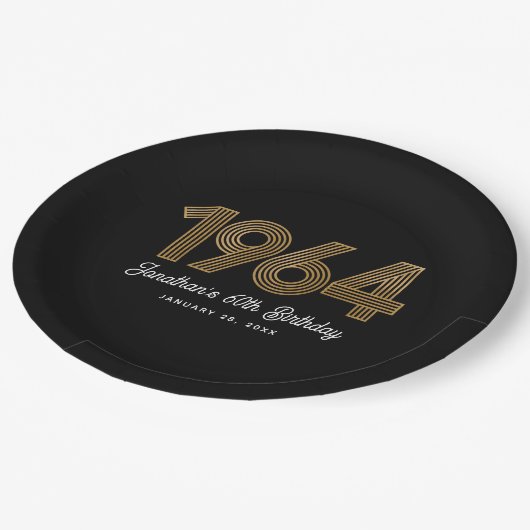 1964黒フェイク金ゴールド60誕生日 ペーパープレート (アングル)